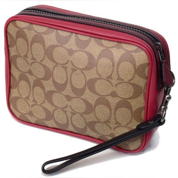 Coach Terrain Pouch Colorblock Signature Canvas Leather Pouch Bag Pu Unisex - Picture 2 of 12